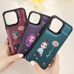 Custodia per telefono in pelle PU personalizzata con nome fiore di nascita e personaggio portacarte e protezione RFID regalo per amici