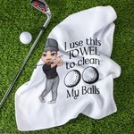 Personalized I Use This Towel to Clean My Balls Waffle Golf Towel with Cartoon Sport Man Hook Super Absorbent Golf Accessory Gift for Golf Lover Man