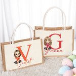Bolsa de Yute Personalizada con Nombre e Inicial de un Simpático Personaje de Dibujos Animados Regalo de Pascua para Niños Adultos