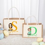 Bolsa de Yute Personalizada con Nombre e Inicial de un Simpático Personaje de Dibujos Animados Regalo de Pascua para Niños Adultos