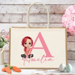 Bolsa de Yute Personalizada con Nombre e Inicial de un Simpático Personaje de Dibujos Animados Regalo de Pascua para Niños Adultos