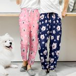 Personalised Pet Face Soft Skin-friendly Long-Sleeve Pyjama Bottoms Set with Paw Print and Bone Birthday Gift for Pet Lovers