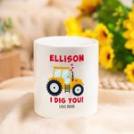 Personalised Cute Cartoon Excavator Ceramic Money Box with Name and Text Birthday Children's Day Gift for Kids