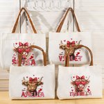 Personalized Coquette Bow Love Highland Cow Canvas Tote Bag with Name and Handle Birthday Valentine's Day Gift For Women