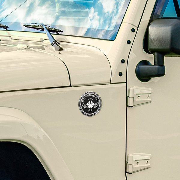 Personalised In Loving Memory Pet Paw Print Angle Wings Jeep Badge with Name for 4x4 Vehicle Decoration Pet Memorial Gift for Car Owners