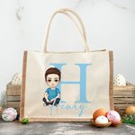 Bolsa de Yute Personalizada con Nombre e Inicial de un Simpático Personaje de Dibujos Animados Regalo de Pascua para Niños Adultos