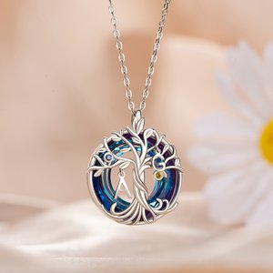 Gepersonaliseerde Familie Levensboom Kristal Sterling Zilver Ketting met 1-2 Geboortestenen en Initiaal Verjaardagscadeau voor Dames