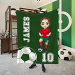 Personalised Multicolour Football Cartoon Character Soft Throw Blanket with Name and Number Home Decor Game Day Birthday Gift for Football Lovers