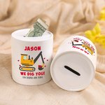 Personalised Cute Cartoon Excavator Ceramic Money Box with Name and Text Birthday Children's Day Gift for Kids