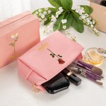 Personalisierte Faux Glitter Gold-Edged Geburt Blume Leder Kosmetiktasche Tasche mit Namen Geburtstag Reisezubehör Hochzeit Geschenk für Frauen Brautjungfern
