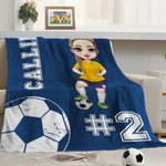 Personalisierte Mehrfarbige Fußball Cartoon Charakter Weiche Decke mit Namen und Nummer Haus Deko Spieltag Geburtstagsgeschenk für Fußball-Liebhaber