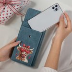 Portafoglio a traccola portatile in pelle personalizzato con design Highland Cow Coquette Bow e nome regalo di San Valentino per le donne