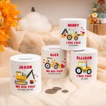Personalised Cute Cartoon Excavator Ceramic Money Box with Name and Text Birthday Children's Day Gift for Kids