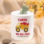 Personalised Cute Cartoon Excavator Ceramic Money Box with Name and Text Birthday Children's Day Gift for Kids