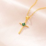 Personalised Minimalism 4 Birthstones Cross Necklace Jesus Jewellery Birthday Christian Baptism Gift for Women