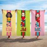 Personlig fotball tegneserie karakter monogram stripe overdimensjonert hurtigtørkende strandhåndkle ferie tilbehør bursdagsgave for fotballelskere