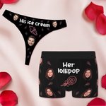 Personalisierte Atmungsaktive Unterwäsche Eiscreme Tanga Lollipop Boxershorts mit Porträt Valentinstag Jahrestag Geschenk für Paare Herren Damen