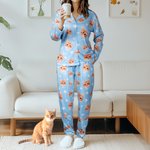 Personalised Pet Face Soft Skin-friendly Long-Sleeve Pyjama Bottoms Set with Paw Print and Bone Birthday Gift for Pet Lovers