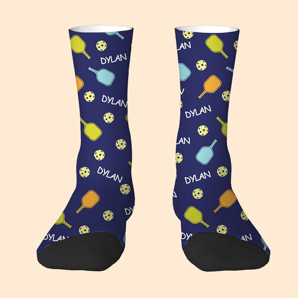 Personalized Pickleball Soft Adult Crew Socks Long Stockings with Name Game Day Birthday Gift for Pickleball Lovers