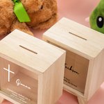 Hucha de madera transparente personalizada con nombre y texto Baby Shower Cumpleaños Día del Niño Regalo para niños
