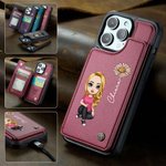 Custodia per telefono in pelle PU personalizzata con nome fiore di nascita e personaggio portacarte e protezione RFID regalo per amici