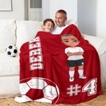 Personalisierte Mehrfarbige Fußball Cartoon Charakter Weiche Decke mit Namen und Nummer Haus Deko Spieltag Geburtstagsgeschenk für Fußball-Liebhaber