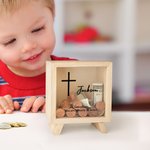 Hucha de madera transparente personalizada con nombre y texto Baby Shower Cumpleaños Día del Niño Regalo para niños