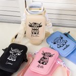 Bolsa personalizada para botella de agua de vaca de las Highlands con bolsa para el nombre y correa Accesorios para 40oz Stanley Regalo de cumpleaños para los amantes de las vacas de las Highlands