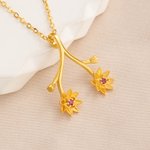 Personalisierte doppelte Geburt Blumen Blatt Zweig Halskette Ringhalter mit Birthstone Geburtstag Anerkennung Geschenk für Krankenschwester Arzt Frauen