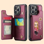 Custodia per telefono in pelle PU personalizzata con nome fiore di nascita e personaggio portacarte e protezione RFID regalo per amici