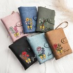 Portafoglio e portacarte in pelle PU da polso personalizzato con nome e fiore di nascita con fiocco regalo ideale di compleanno per donne