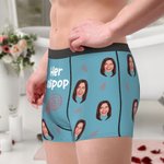 Personlig glass Lollipop andningsbar par Thong Brief Boxer underkläder set med ansiktsfoto Alla hjärtans dag jubileumsgåva för honom henne