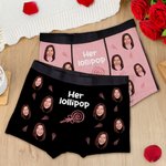 Personlig glass Lollipop andningsbar par Thong Brief Boxer underkläder set med ansiktsfoto Alla hjärtans dag jubileumsgåva för honom henne