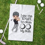Personalized I Use This Towel to Clean My Balls Waffle Golf Towel with Cartoon Sport Man Hook Super Absorbent Golf Accessory Gift for Golf Lover Man