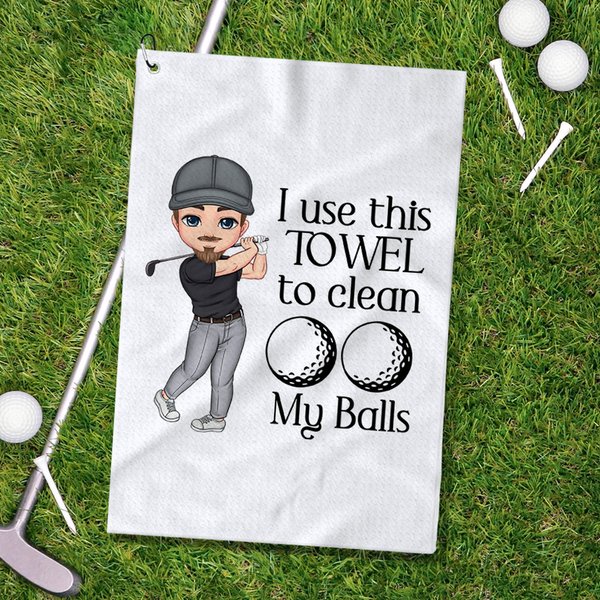 Personlig Jag använder den här handduken för att rengöra mina bollar Våffla golfhandduk med tecknad sportmankrok Superabsorberande golftillbehör Present till golfälskare Man