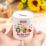 Personalised Cute Cartoon Excavator Ceramic Money Box with Name and Text Birthday Children's Day Gift for Kids