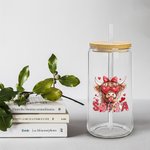 Personalised Coquette Bow Love Highland Cow Name 20oz Glass with Bamboo Lid and Straw Birthday Valentine's Day Gift for Women Girls