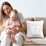 Nombre Personalizado Nube Cruz Suave Funda Almohada con Nombres Bebé Día del Bautizo Bienvenido Nacimiento Decoración del Hogar Regalo para los Nuevos Padres Familia