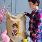 Personalised Cute Cartoon Character Drawstring Gift Bag with Name Easter Gift for Boys Girls