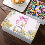 Scatola di latta per biscotti personalizzata con iniziale e nome, regalo di compleanno di Pasqua per bambini, famiglia e amici.
