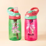 Personalized Cute Easter Bunny Pink Bow Initial Kid's Water Bottle with Name Easter Back to School Birthday Gift for Boys Girls
