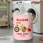 Personalized Dig You Excavator Large Capacity Waterproof Storage Basket with Handle Name and Text Birthday Baby Shower Gift for Boys Girls