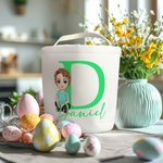 Panier pour Chasse aux Œufs en Toile Personnalisé avec Nom Initiale et Personnage Cadeau Anniversaire Pâques pour Enfant Famille Ami