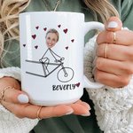 Personalised Couple Riding Bicycle Stick Figure Face Photo Mug with Name Valentine's Day Anniversary Gift for Couple