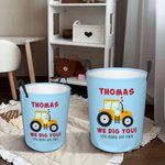 Personalized Dig You Excavator Large Capacity Waterproof Storage Basket with Handle Name and Text Birthday Baby Shower Gift for Boys Girls