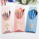 Croce personalizzata di nascita fiore trucco borsa pennelli con 8 pezzi pennelli addio al nubilato matrimonio Pasqua regalo cristiano per le donne ragazze