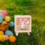 Personalisierte niedliche Ostern Hase Ei rosa Schleife anfängliche hölzerne klare Spardose Sparschwein mit Namen Ostern Party Bildungsgeschenk für Kinder