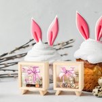Personalisierte niedliche Ostern Hase Ei rosa Schleife anfängliche hölzerne klare Spardose Sparschwein mit Namen Ostern Party Bildungsgeschenk für Kinder