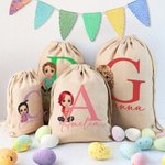 Personalised Cute Cartoon Character Drawstring Gift Bag with Name Easter Gift for Boys Girls