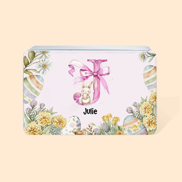 Personalisierte Lebensmittelechte Osterhase Rosa Schleife Blumen Keksdose mit Initiale und Namen Geburtstag Ostern Geschenk für Kinder Familie Freunde